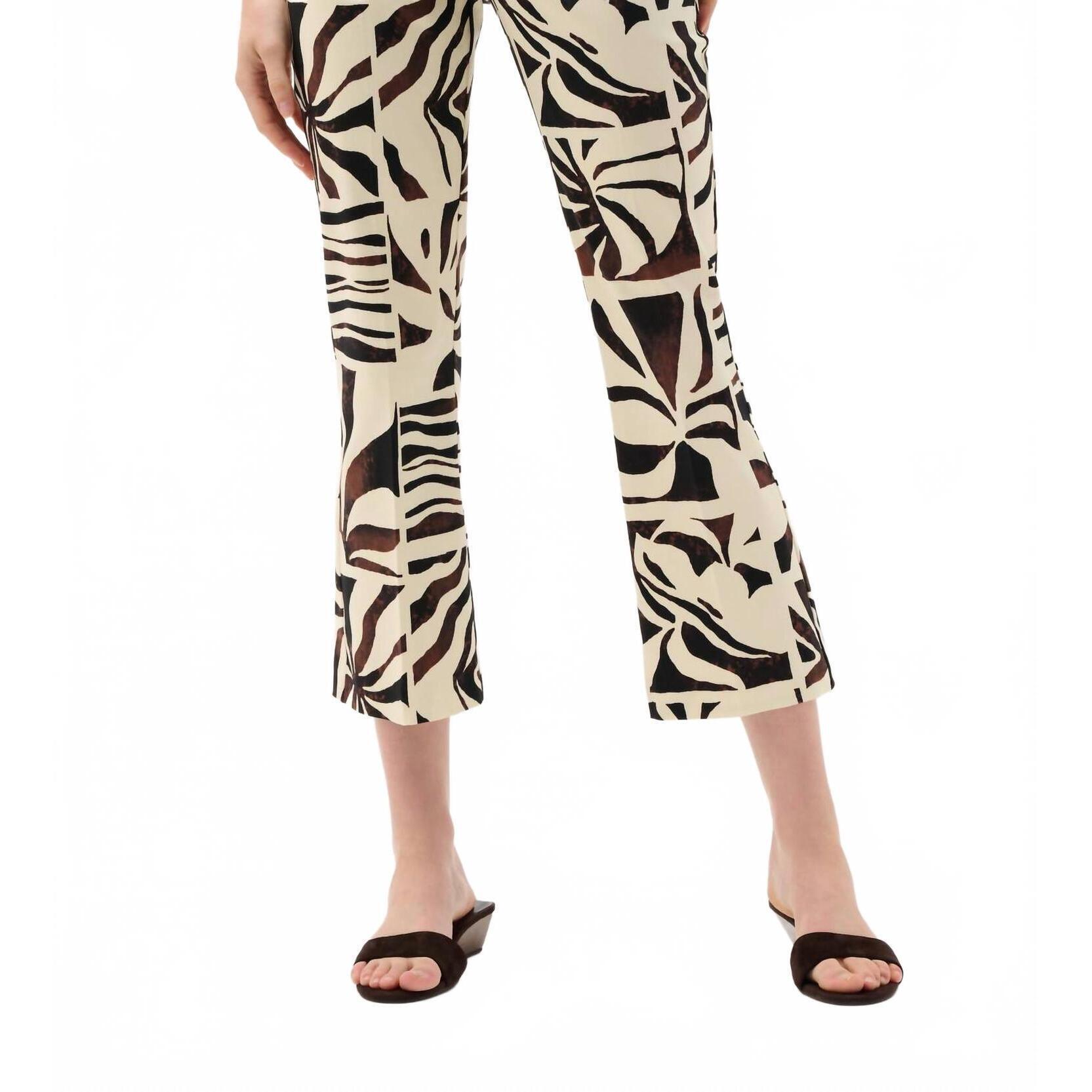 New Joseph Ribkoff Tropical Print Flared Pull-On Pants In Beige Multi